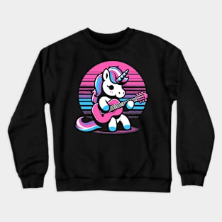 cute unicorn playing guitar Crewneck Sweatshirt